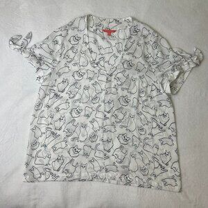 ModCloth Cat Blouse Top Women's XL Sheer White Black Kittens